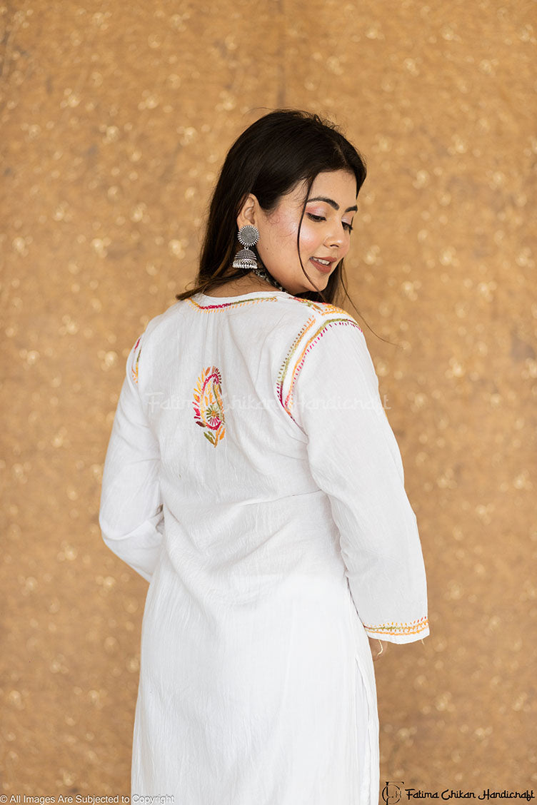 AYA PURE COTTON CHIKANKARI SHORT LENGTH KURTA