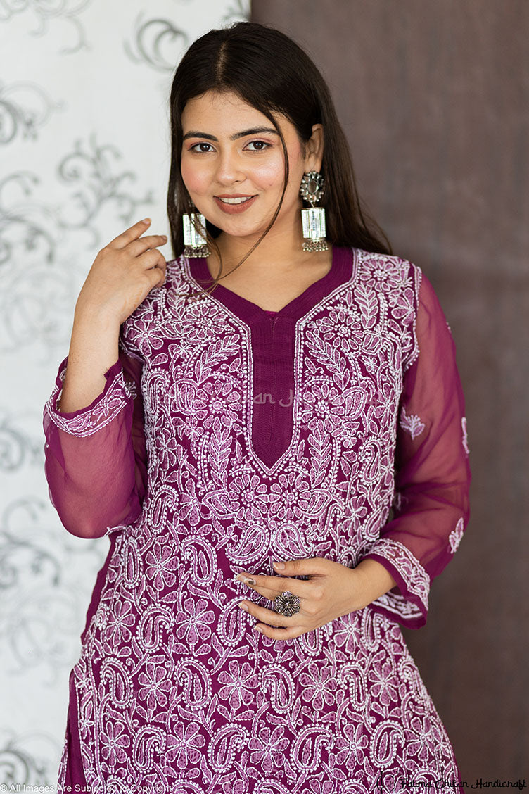 WINE ISRA GEORGETTE STRAIGHT CHIKANKARI KURT