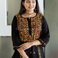 YUSRA BLACK MULTI CHIKANKARI KHADI COTTON STRAIGHT KURTI