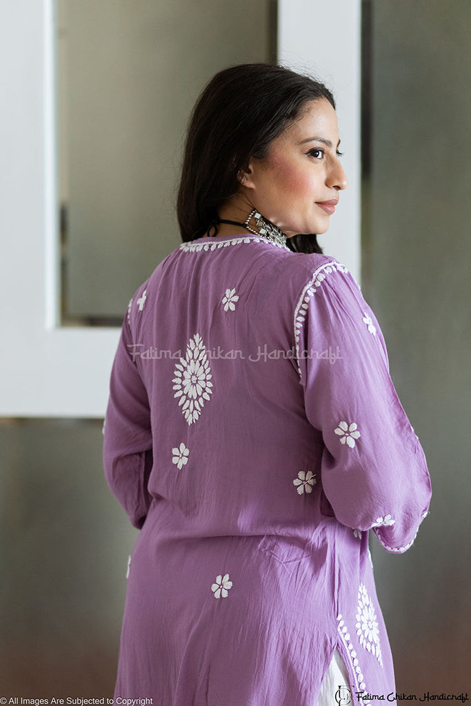 LAVENDER AYAAT MODAL COTTON STRAIGHT CHIKANKARI KURTI