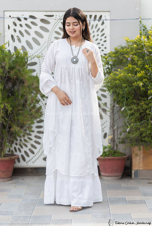 WHITE DUHA CHANDERI NYRA CHIKANKARI KURTA