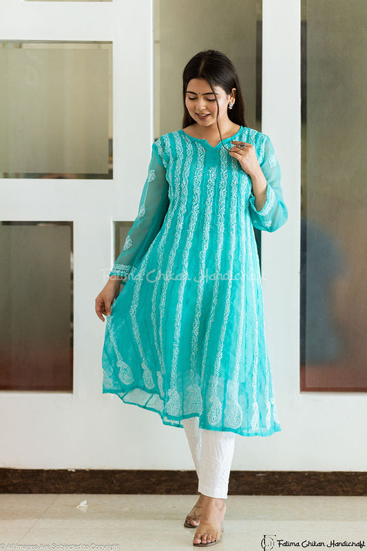 NAAYLA TEAL GEORGETTE CHIKANKARI ANARKALI