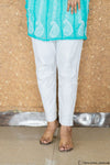 WHITE LYCRA STRAIGHT CHIKANKARI CIGARETTE PANT