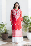 CHIKANKARI RED STRAIGHT TUBA KURTA