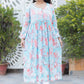 ZAREEN LIGHT BLUE MULMUL PRINTED CHIKANKARI GOWN