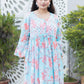 ZAREEN LIGHT BLUE MULMUL PRINTED CHIKANKARI GOWN