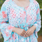 ZAREEN LIGHT BLUE MULMUL PRINTED CHIKANKARI GOWN