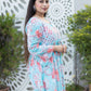 ZAREEN LIGHT BLUE MULMUL PRINTED CHIKANKARI GOWN