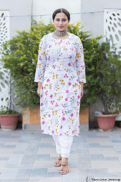 HOT PINK ZOYA MULMUL CHIKANKARI STRAIGHT KURTA