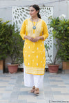 YELLOW YALINA KHADI CHIKANKARI STRAIGHT KURTA