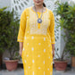 YELLOW YALINA KHADI CHIKANKARI STRAIGHT KURTA