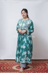 ARZOO TEAL FLORAL MULMUL CHIKANKARI GOWN