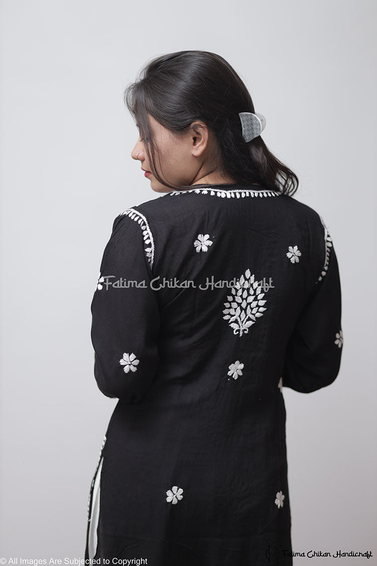 BLACK AYAAT MODAL COTTON STRAIGHT CHIKANKARI KURTI
