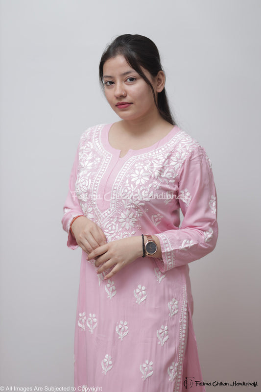 PINK MARIA MODAL STRAIGHT CHIKANKARI KURTI