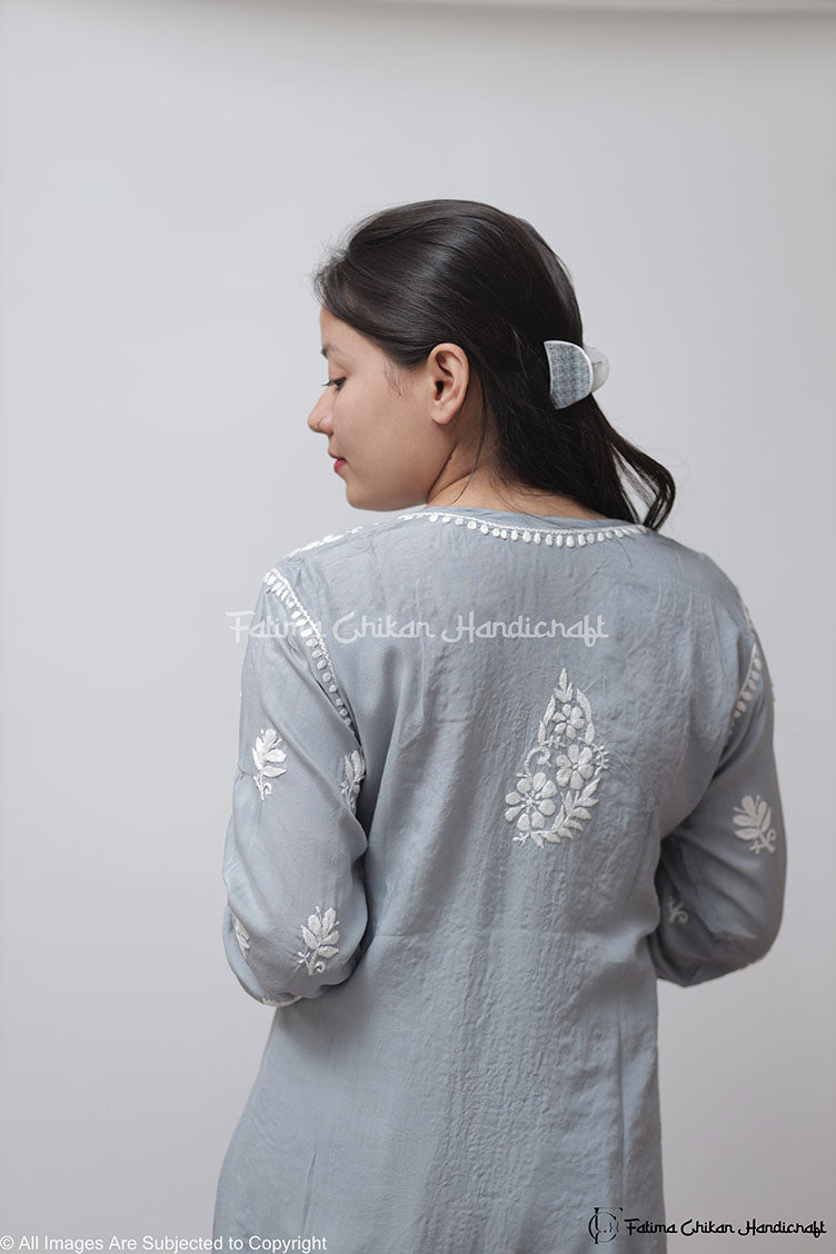 GREY MARIA MODAL STRAIGHT CHIKANKARI KURTI