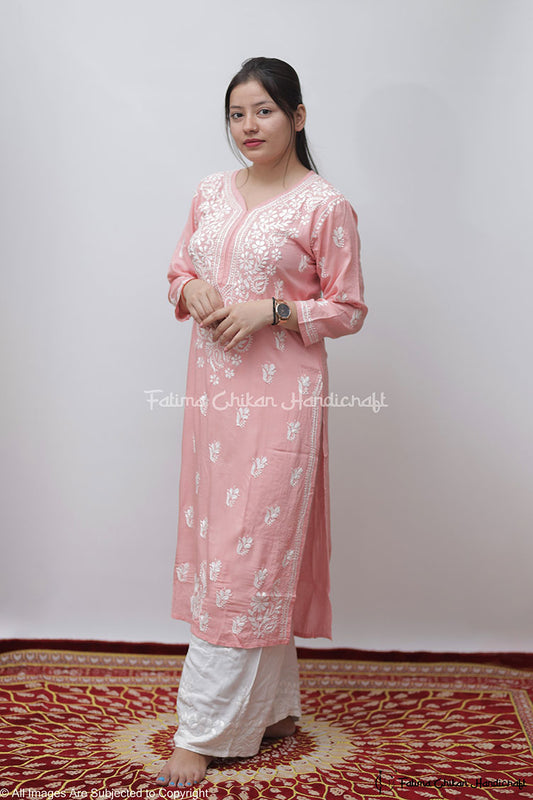 PEACH MARIA MODAL STRAIGHT CHIKANKARI KURTI