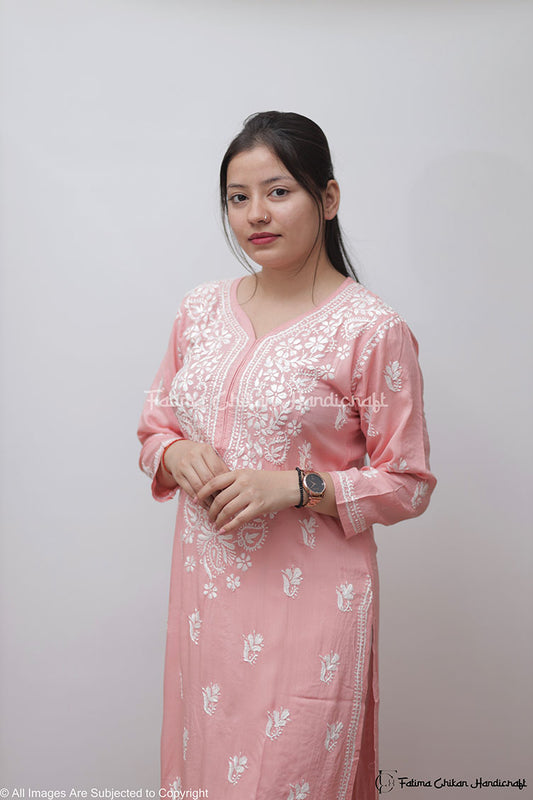 PEACH MARIA MODAL STRAIGHT CHIKANKARI KURTI