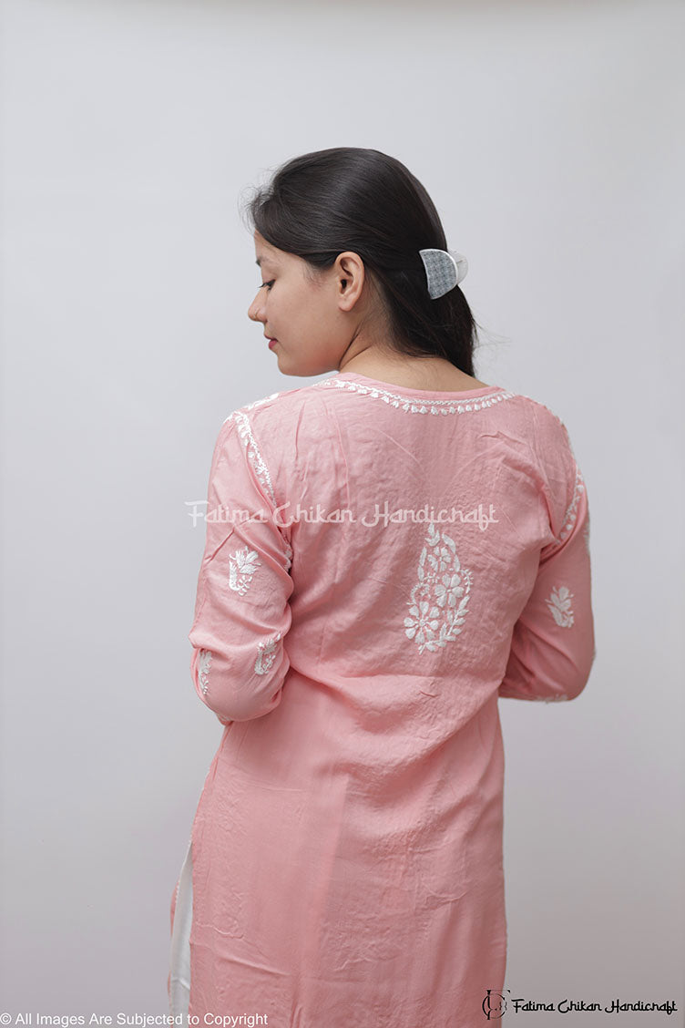 PEACH MARIA MODAL STRAIGHT CHIKANKARI KURTI