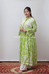 ZAREEN GREEN MULMUL PRINTED CHIKANKARI GOWN