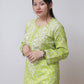 GREEN IBADAT MULMUL COTTON STRAIGHT CHIKANKARI KURTI