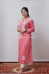 RED IBADAT MULMUL COTTON STRAIGHT CHIKANKARI KURTI