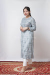 GAZAL GREY CHANDERI COTTON STRAIGHT CHIKANKARI KURTI
