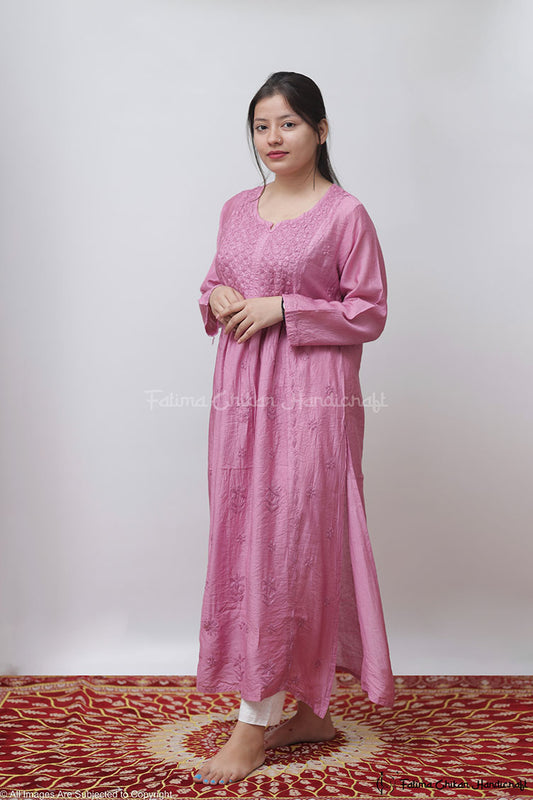 HOT PINK DUHA CHANDERI NYRA CHIKANKARI KURTA