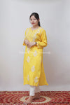 YELLOW SAZIA COTTON STRAIGHT CHIKANKARI KURTI