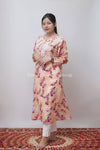 EILA PEACH FLORAL MULMUL CHIKANKARI STRAIGHT KURTA