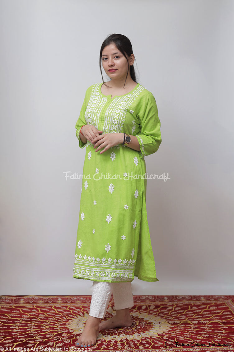 GREEN YALINA KHADI CHIKANKARI STRAIGHT KURTA