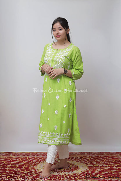 GREEN YALINA KHADI CHIKANKARI STRAIGHT KURTA