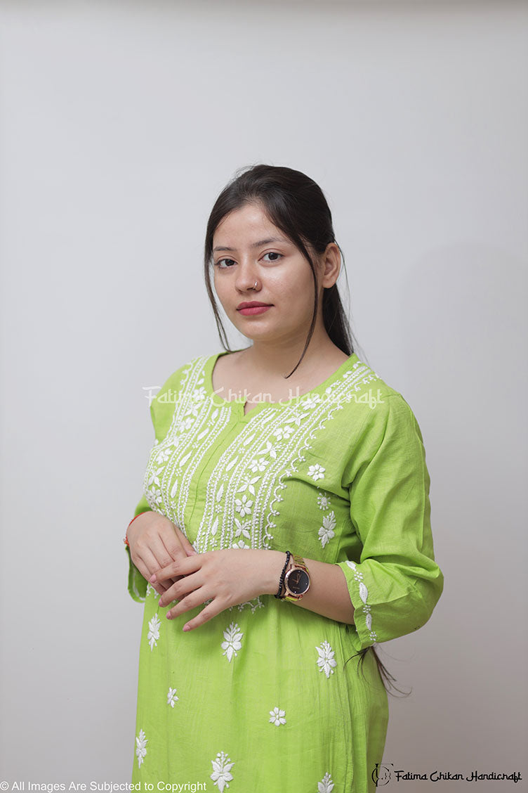 GREEN YALINA KHADI CHIKANKARI STRAIGHT KURTA