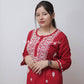 RED YALINA KHADI CHIKANKARI STRAIGHT KURTA