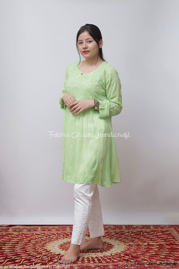LIGHT GREEN IQRA VISCOSE CHIKANKARI PEPLUM TOP