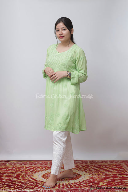 LIGHT GREEN IQRA VISCOSE CHIKANKARI PEPLUM TOP
