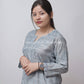 ADAB GREY CHANDERI CHIKANKARI STITCHED SUIT SET