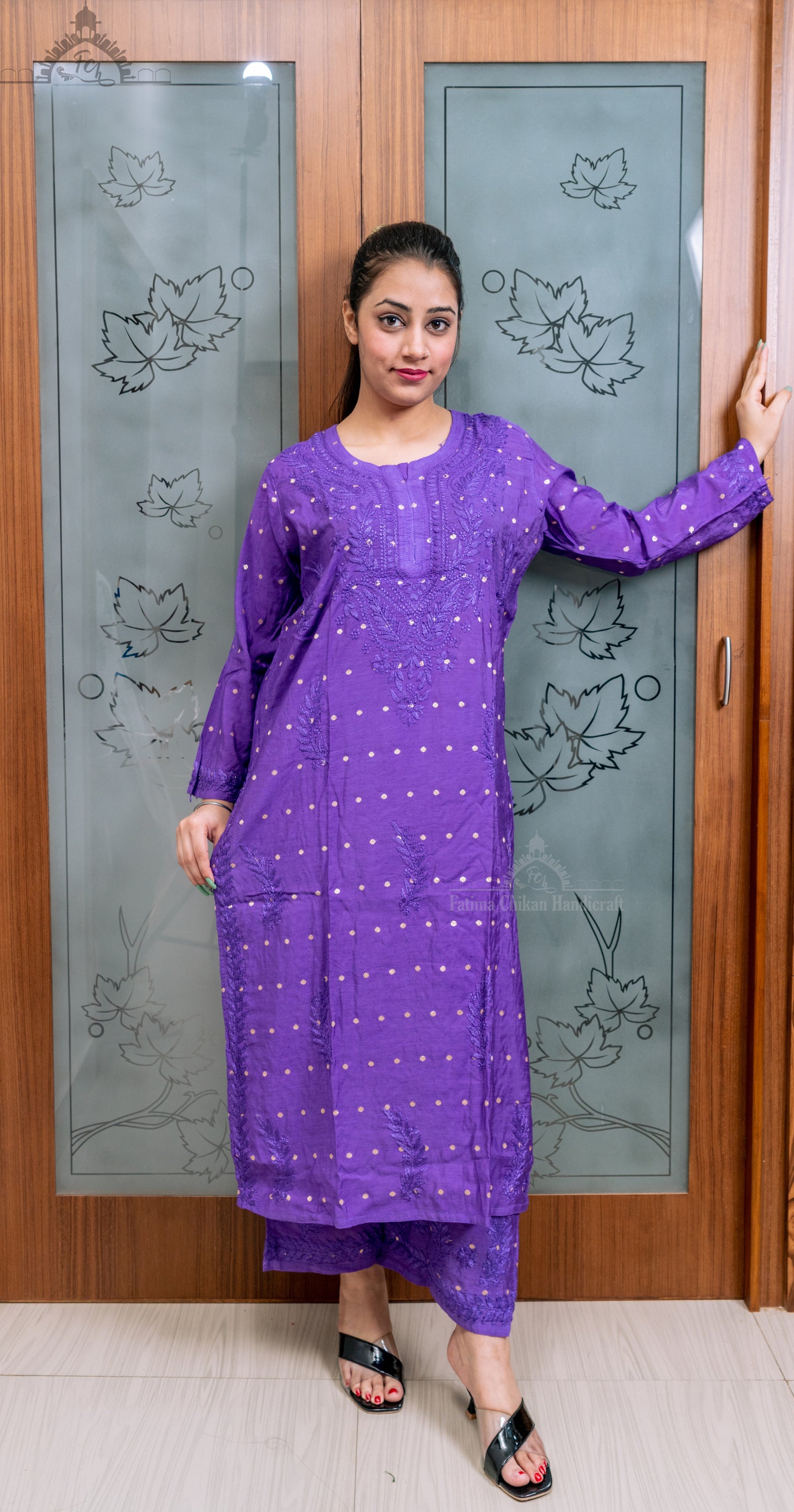 ADAB CHANDERI CHIKANKARI STITCHED SUIT SET
