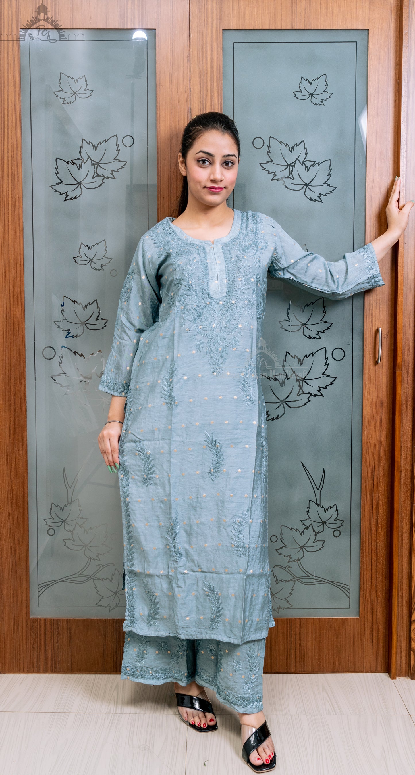 ADAB CHANDERI CHIKANKARI STITCHED SUIT SET