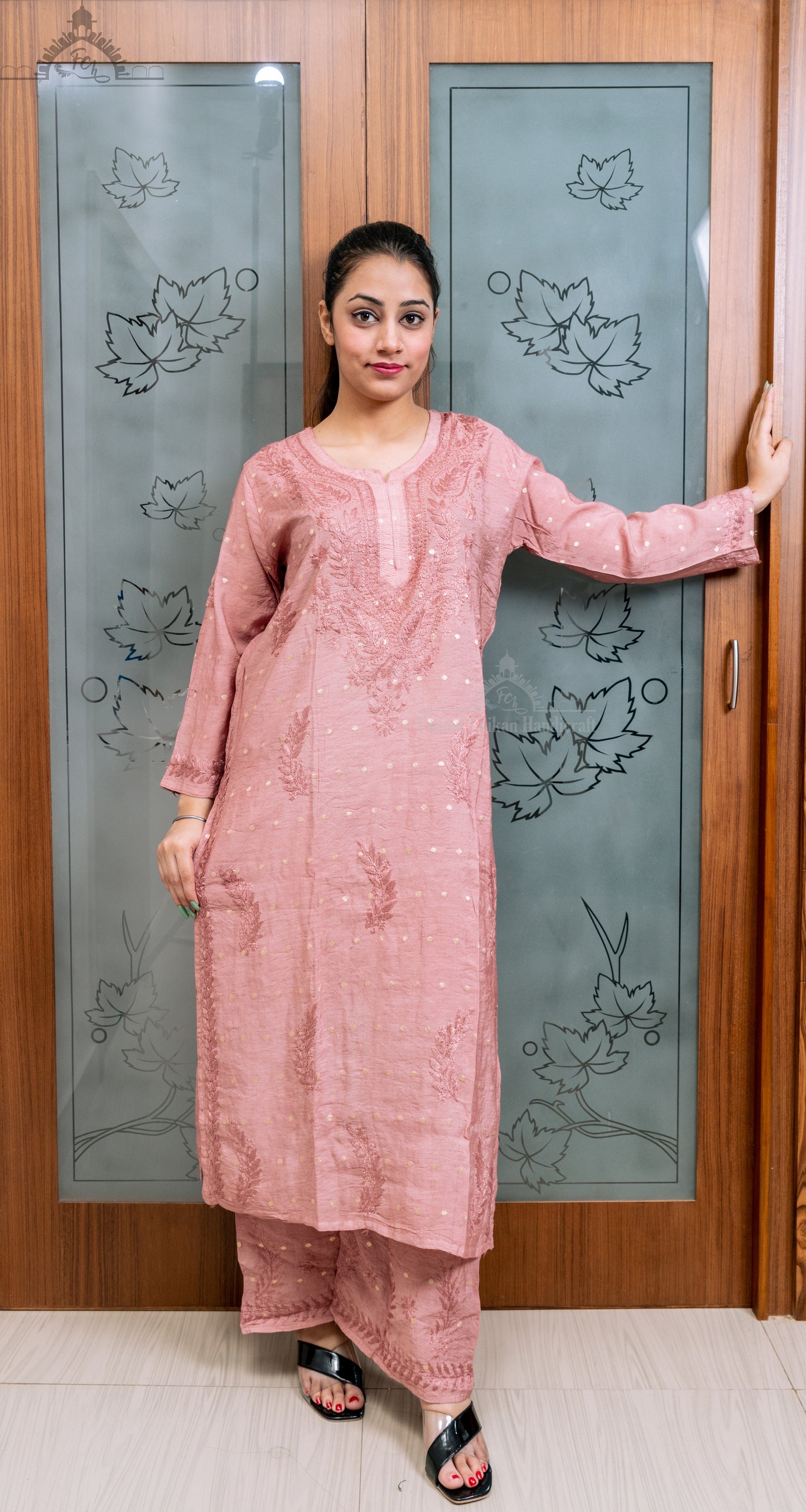 ADAB CHANDERI CHIKANKARI STITCHED SUIT SET