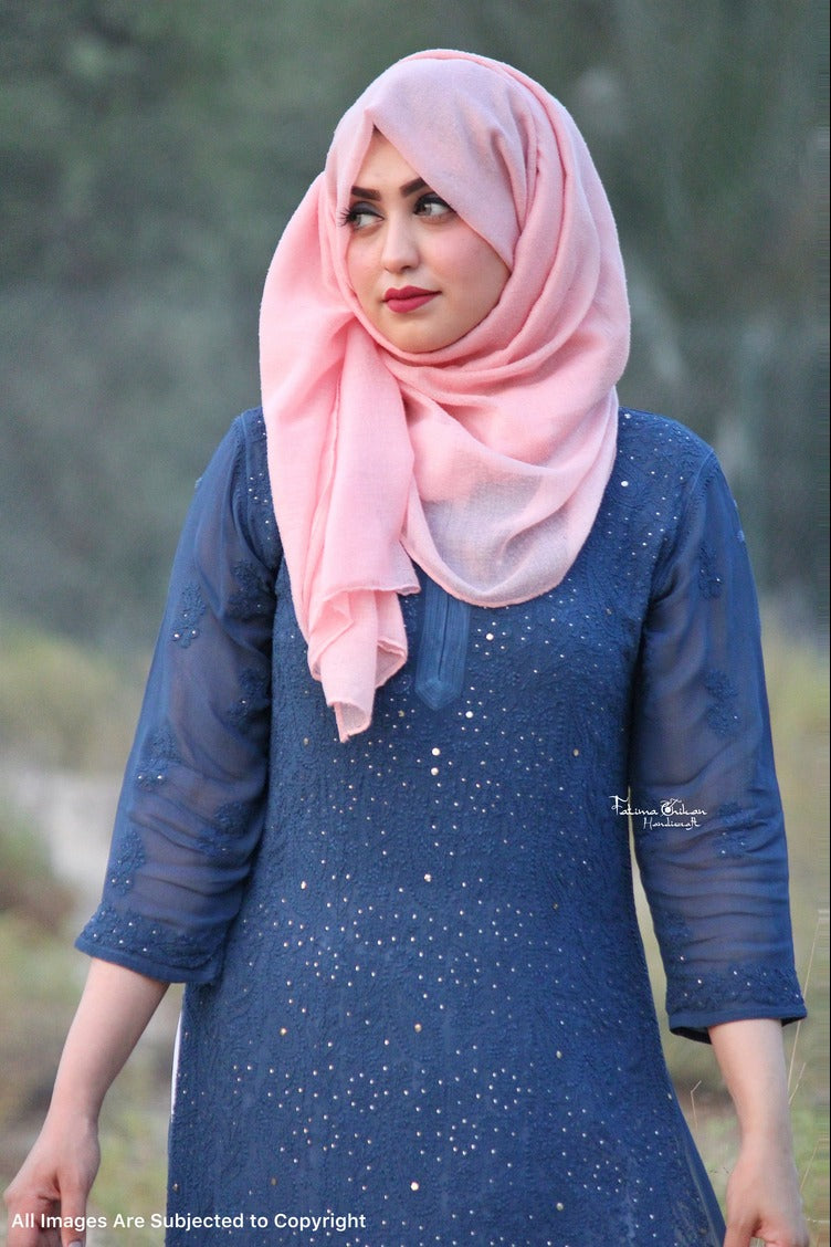 SUKAINA NAVY BLUE VISCOSE CHIKANKARI KURTA SET