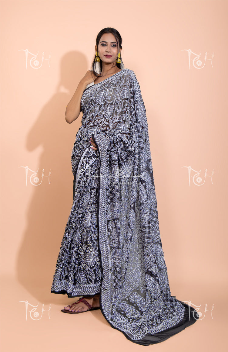 GEORGETTE FULL JAAL CHIKANKARI SAREE