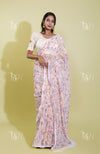 GEORGETTE WHITE MULTI CHIKANKARI SAREE