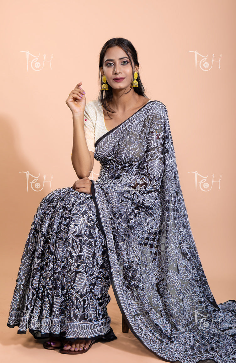 GEORGETTE FULL JAAL CHIKANKARI SAREE