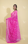 GEORGETTE DARK PINK TEEPCHI CHIKANKARI SAREE