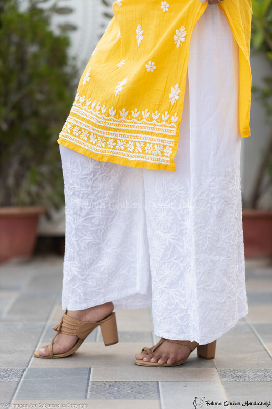 WHITE RAYON COTTON LUCKNOWI CHIKANKARI SHARARA