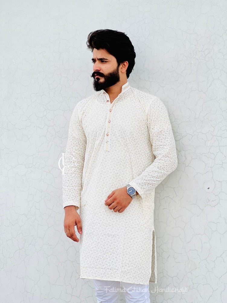 SHAZIM CHIKANKARI COTTON STRAIGHT MEN'S KURTA