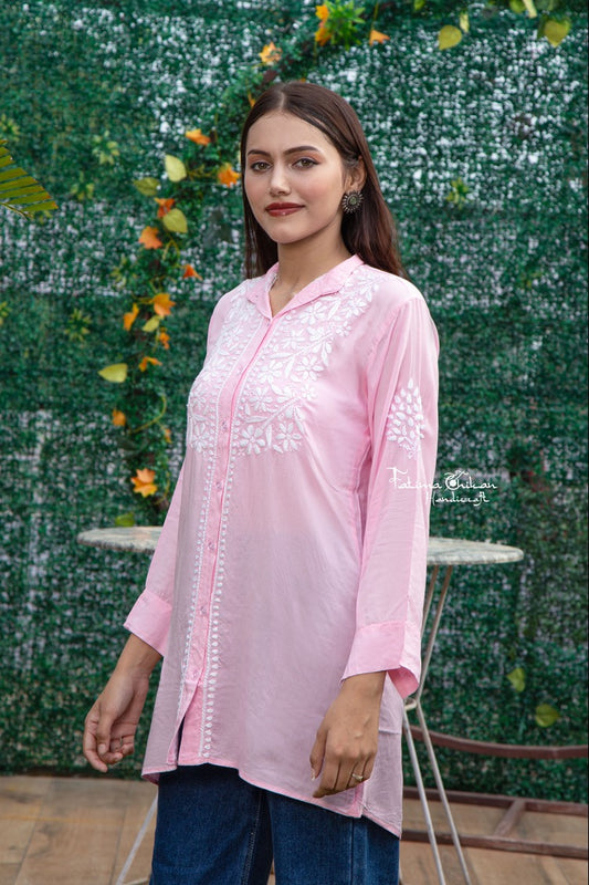 MADHURI MODAL STRAIGHT CHIKANKARI SHORT SHIRT