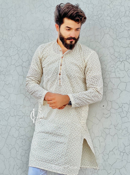 SHAZIM CHIKANKARI COTTON STRAIGHT MEN'S KURTA