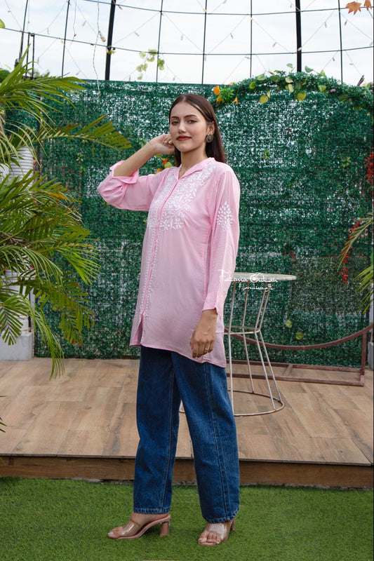 MADHURI MODAL STRAIGHT CHIKANKARI SHORT SHIRT