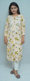 PRINTED MULMUL CHIKANKARI KURTA
